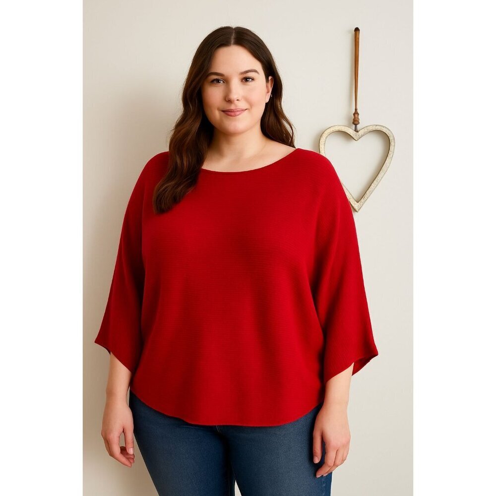 Philosophy Womens Plus Sz 3X Monochrome Sweater Red Metallic Dolman Sleeve